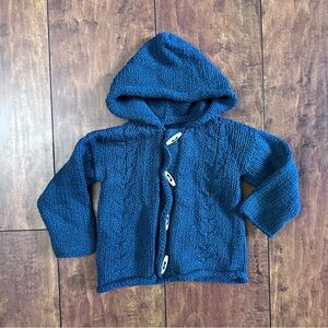 button blue hooded cardigan sweater - 12 months